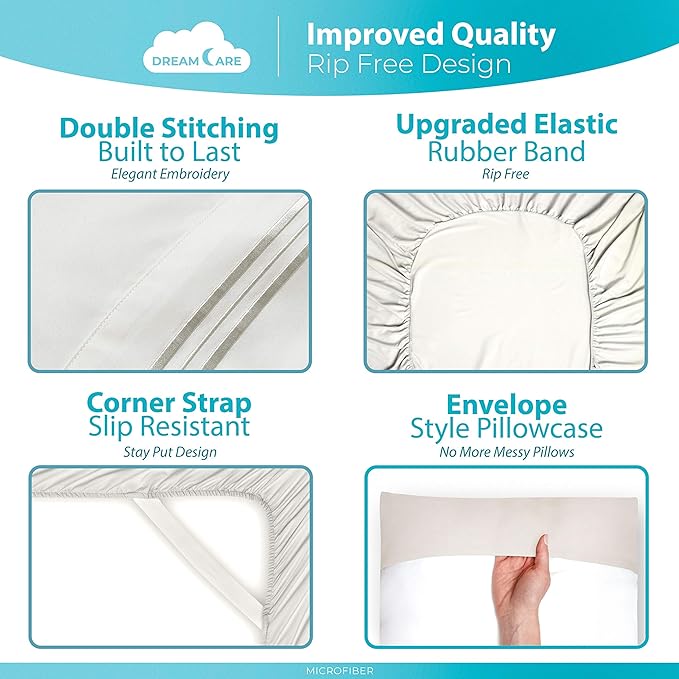 DREAMCARE Twin XL Sheet Sets - Cooling Bed Sheets - 4pcs Set - up to 15" Deep Pocket Twin XL Sheets - XL Twin Sheet Set – Soft & Long Lasting 100% Fine Brushed Polyester with Side Pocket - Ivory - LeafyLoom
