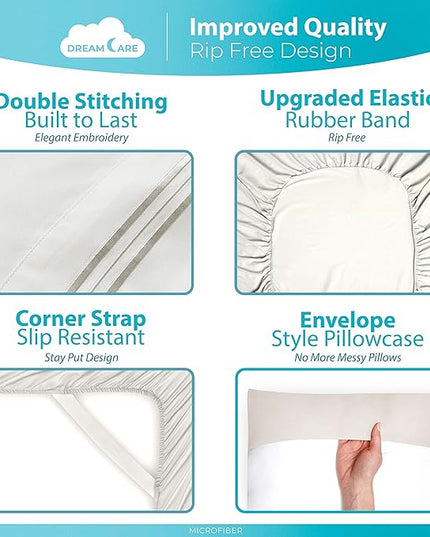 DREAMCARE Full Size Sheets - Cooling Bed Sheets - 4pcs Set - up to 15" Deep Pocket Full Sheet Set - Sheets Full Size Bed - Soft & Long Lasting 100% Fine Brushed Polyester with Side Pocket - Ivory - LeafyLoom