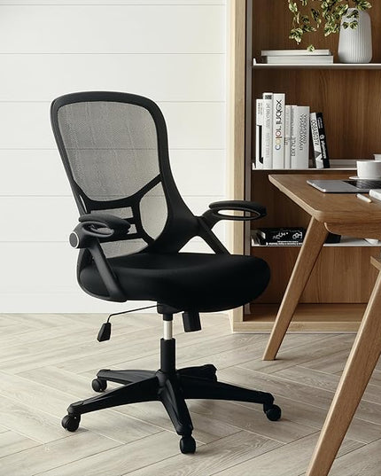 Flash Furniture Porter High Back Black Mesh Ergonomic Swivel Office Chair with Black Frame and Flip-up Arms - LeafyLoom