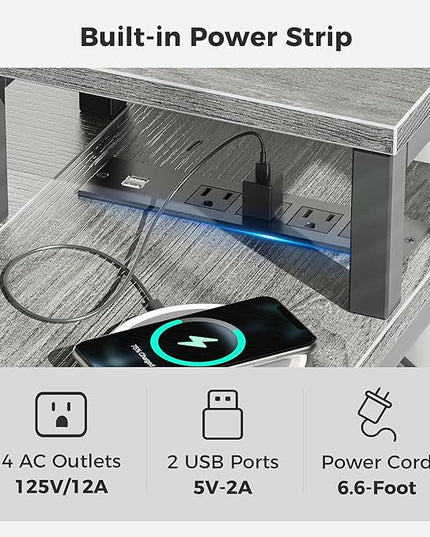 SUPERJARE 47 inch Reversible L Shaped Desk with LED Lights & Power Outlets, Computer Desk with Shelves & Monitor Stand, Gaming Desk with Drawer, Home Office Desk Corner Desk, Grey - LeafyLoom