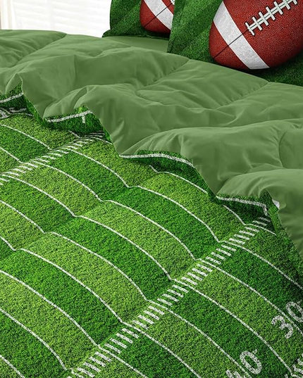 Football Comforter Set Twin Size for Teen Boys, Kids Football Field Bedding Green Themed Bedroom Set with Sheets, Twin Bed in a Bag Set - LeafyLoom