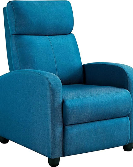 Yaheetech Fabric Recliner Sofa Modern Single Recliner Sofa Home Theater Seating with Thick Seat Cushion, Backrest and Pocket Spring, Blue - LeafyLoom