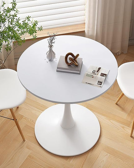 NicBex 32Inch Round Dining Table,Minimalist Kitchen Table with MDF Tabletop and Metal Base for 2 to 4,Leisure Coffee Table for Kitchen,Small Space,Apartment,Living Room,Space-Saving,Antique White - LeafyLoom