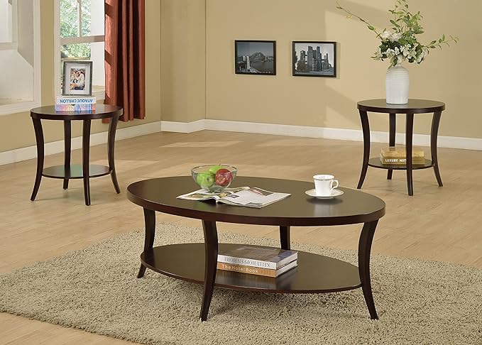 NicBex Coffee Table Wooden Coffee Table with Storage Oval Center Tables with Display Shelves Dining Table for Living Room, Dining Room, Office, and Bedroom,48" W, Espresso - LeafyLoom