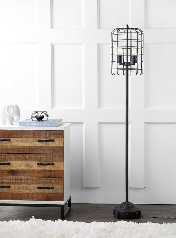 JONATHAN Y JYL4030A Odette 65" Industrial Metal Floor Lamp Industrial,Rustic,Transitional for Bedrooms, Living Room, Office, Reading, Black/Silver - LeafyLoom