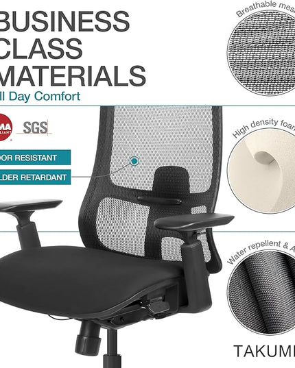 Takumi Ergonomic Office Chair Lumbar Support: Ergonomic Chair, Mesh Office Chair, Ergonomic Desk Chair, Best Desk Chair for Long Hours, Mesh Office Chair for Heavy People - Premium Cushion - LeafyLoom