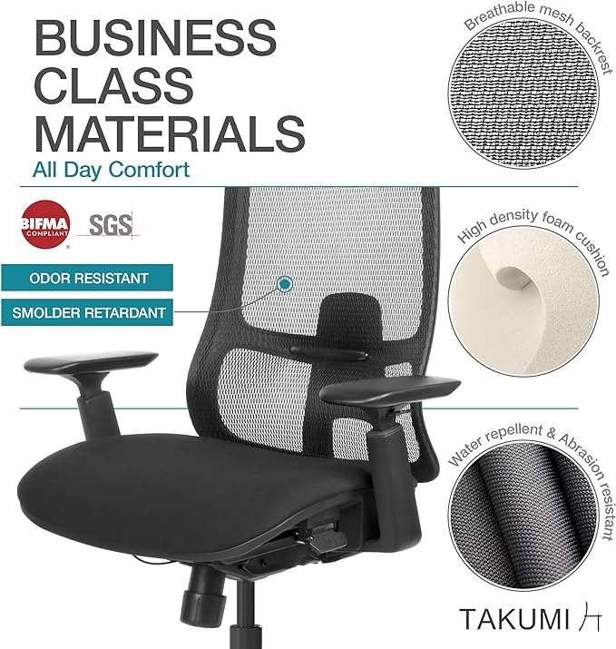 Takumi Ergonomic Office Chair Lumbar Support: Ergonomic Chair, Mesh Office Chair, Ergonomic Desk Chair, Best Desk Chair for Long Hours, Mesh Office Chair for Heavy People - Premium Cushion - LeafyLoom