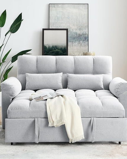 Large 2 Seater Sofa&Couch Loveseat W/Pull Out Sleeper Couch Bed and Pillows,3 in 1 Reclining Backrest Love Seat Convertible Twin XL Size Sleeper&Sofabed for Home Apartment Office Living Room - LeafyLoom