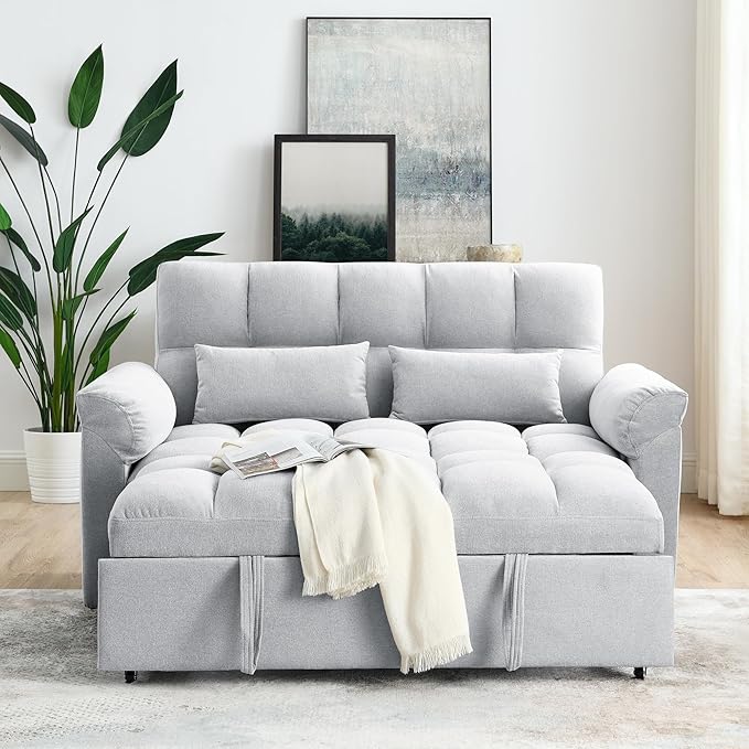 Large 2 Seater Sofa&Couch Loveseat W/Pull Out Sleeper Couch Bed and Pillows,3 in 1 Reclining Backrest Love Seat Convertible Twin XL Size Sleeper&Sofabed for Home Apartment Office Living Room - LeafyLoom