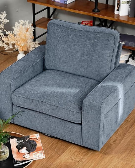 EASELAND Oversized Accent Chair, Reading Chair with Upholstered Chenille Fabric, Sofa Chair with Armrest, Single Sofa Chair for Living Room, Swivel Chair with Wooden Legs, Comfy Chair for Small Spaces - LeafyLoom