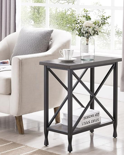Leick Home Chisel & Forge Narrow Side Recliner Table with Shelf, Smoke Gray and Matte Black, 12" W - LeafyLoom