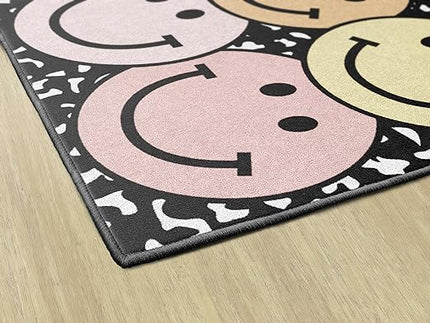 Flagship Carpets Schoolgirl Style Pastel Rainbow Smileys on Notebook Educational Area Rug for Kids Room Seating Décor, Children's Classroom, Play Carpet for Teaching and Playroom, 5' x 7'6", Multi - LeafyLoom