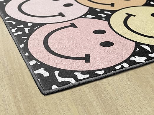 Flagship Carpets Schoolgirl Style Pastel Rainbow Smileys on Notebook Educational Area Rug for Kids Room Seating Décor, Children's Classroom, Play Carpet for Teaching and Playroom, 5' x 7'6", Multi - LeafyLoom