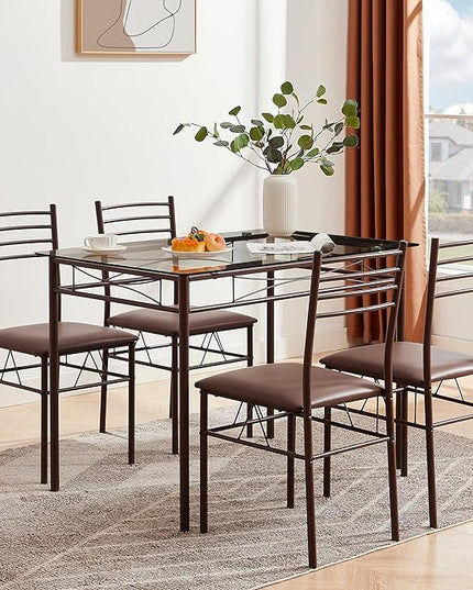 VECELO Kitchen Dining Room Table and Chairs [4 Placemats Included] 5-Piece Dinette Sets, Space Saving (Brown), 43.3" - LeafyLoom