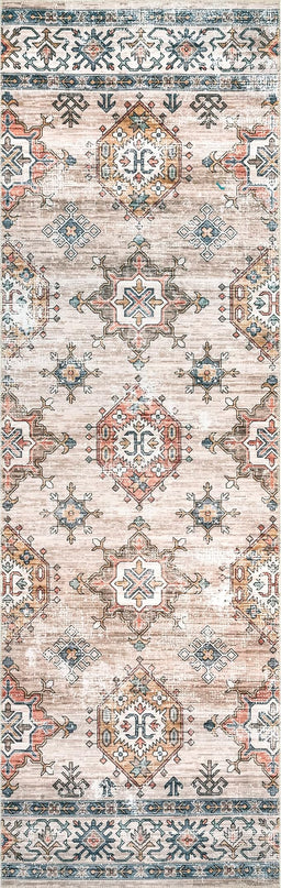 nuLOOM Finley Machine Washable Vintage Distressed Ultra Thin Runner Rug, 2' 6" x 6', Beige - LeafyLoom