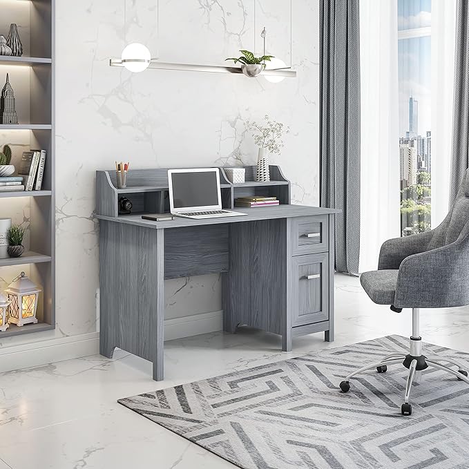 Techni Mobili Classic Office Storage Writing Desk, Grey - LeafyLoom