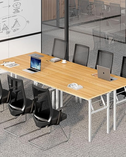 Need Home Office Desk Large Computer Desk 60 inch Sturdy Table Foldable Desk Gaming Computer Table No Assembly Required, Teak&White Frame AC5BW(152.4 * 60) - LeafyLoom