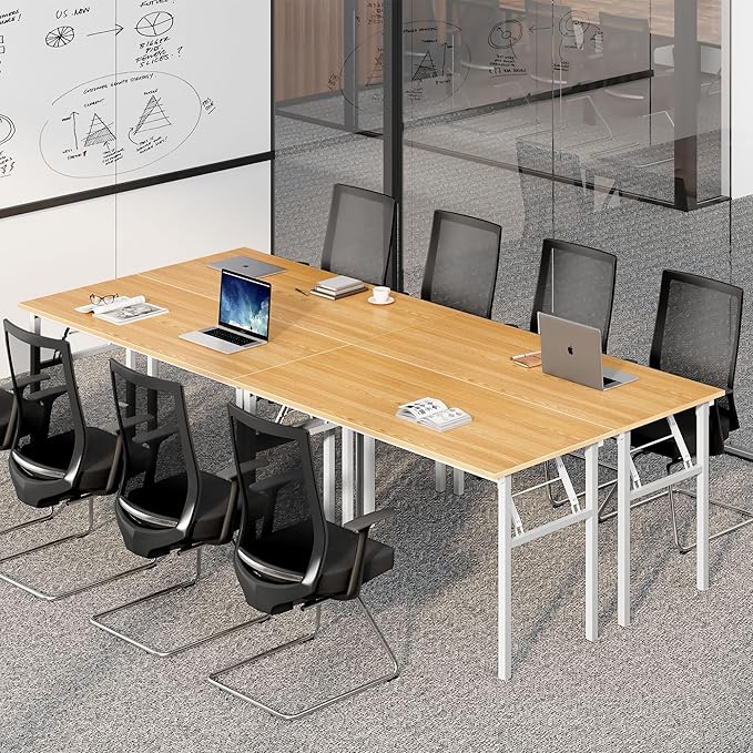 Need Home Office Desk Large Computer Desk 60 inch Sturdy Table Foldable Desk Gaming Computer Table No Assembly Required, Teak&White Frame AC5BW(152.4 * 60) - LeafyLoom