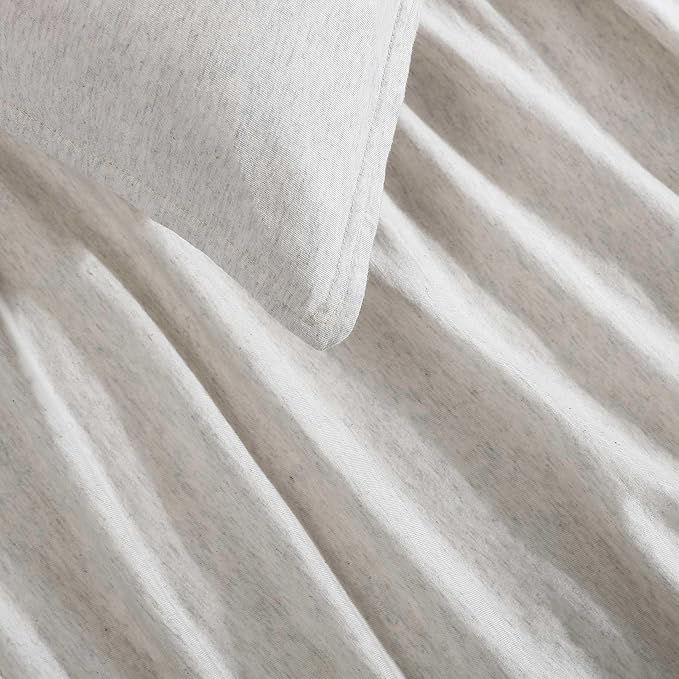 Calvin Klein - Queen Comforter Set, Luxuriously Soft Home Decor, Modern Cotton Melange Jersey Bedding (Ivory Grey Heather, Queen) - LeafyLoom