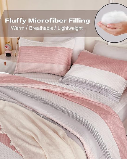 Litanika Pink Twin/Twin XL Comforter Set for Girls - 2 Pieces Blush Twin Extra Long Size Lightweight Bedding Comforter Set, All Season Down Alternative Comforter - LeafyLoom