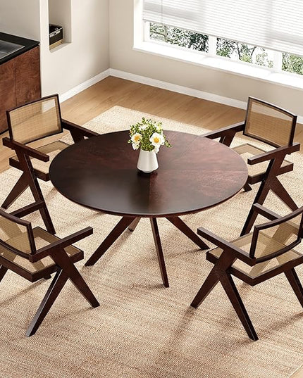 Soohow 47.2''Round Dining Table Dining Room Table Seats Up to 4-6 People,Kitchen Table Wood Dining Table Round Farmhouse Dining Table with Intersecting Pedestal Base,Black Walnut - LeafyLoom
