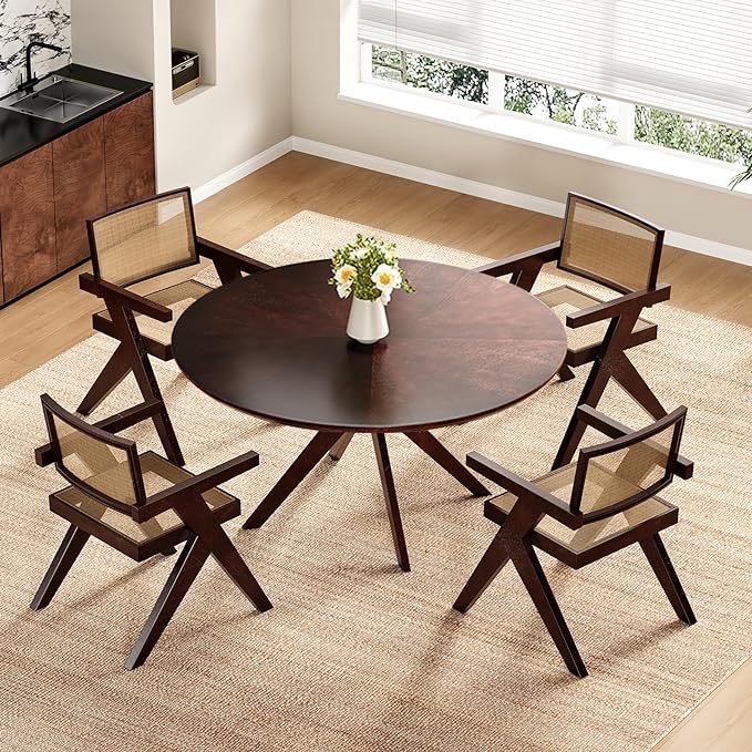 Soohow 47.2''Round Dining Table Dining Room Table Seats Up to 4-6 People,Kitchen Table Wood Dining Table Round Farmhouse Dining Table with Intersecting Pedestal Base,Black Walnut - LeafyLoom