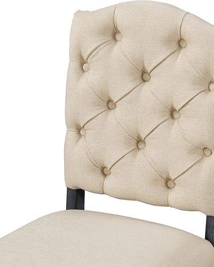 Small Dining Table Set for 4-6, Modern Round Extendable Table and Upholstered Chairs, X-Shaped Cross Base, Button Tufting Backrest, Retro Style Home Furniture for Small Spaces, Living Room - LeafyLoom