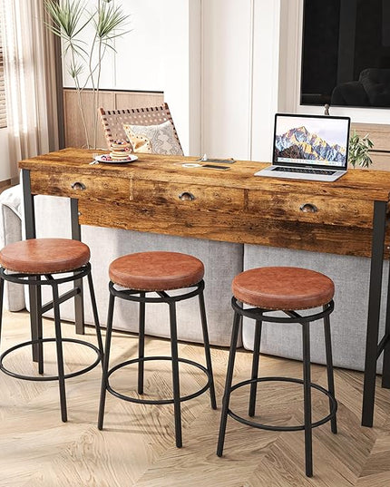 NicBex Modern Dining Table Counter Height Dining Table Set 3-Drawer Long Dining Table Set, Bar Kitchen Table Set with Circular Pu Stools for Dining Room, Living Room, Easy Assemble, Brown - LeafyLoom