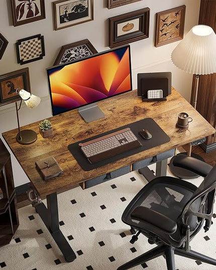 Standing Desk with 2 Drawers, Adjustable Height Electric Desk with Storage, 55 x 24 Inches Sit Stand Up Computer Table for Work Office Home, Rustic Brown - LeafyLoom