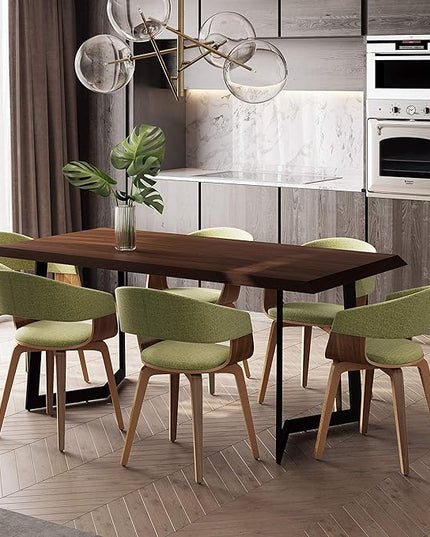 SIMPLIHOME Lowell 7 Pc Dining Set with 6 Upholstered Bentwood Dining Chairs in Acid Green Linen Look Fabric and 72 Inch Wide SOLID MANGO WOOD Table, For the Dining Room and Kitchen - LeafyLoom