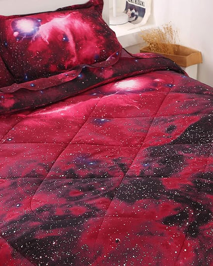 Wowelife 5-Piece Twin Comforter Set for Boys Space, Premium Galaxy Bedding Set Red, 3D Galaxy Comforter Set, Comfortable and Soft Kids Bedding Set - LeafyLoom