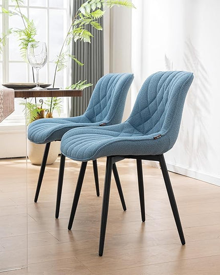 Velvet Dining Chairs Set of 2, Elegant Dining Room Chairs Curved Backrest, Modern Upholstered Dining Table Chair, Armless Bedroom Chairs for Kitchen Living Room Dining Room, Lake Blue - LeafyLoom