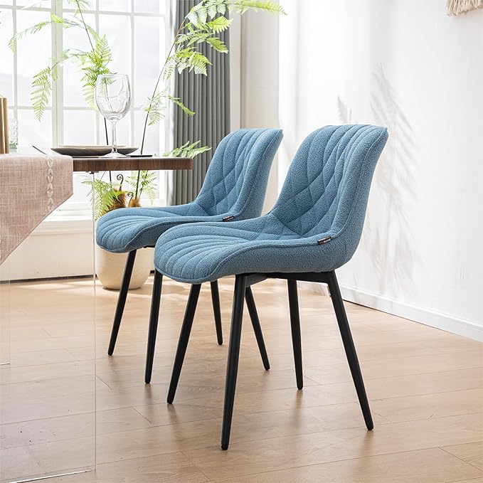 Velvet Dining Chairs Set of 2, Elegant Dining Room Chairs Curved Backrest, Modern Upholstered Dining Table Chair, Armless Bedroom Chairs for Kitchen Living Room Dining Room, Lake Blue - LeafyLoom