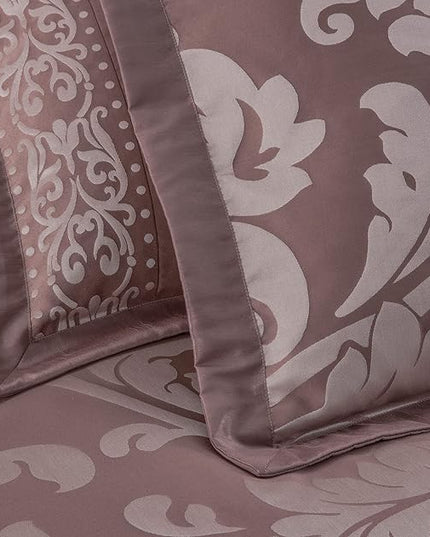 Chezmoi Collection 7-Piece Jacquard Floral Comforter Set (Full, Woodrose/Gray) - LeafyLoom