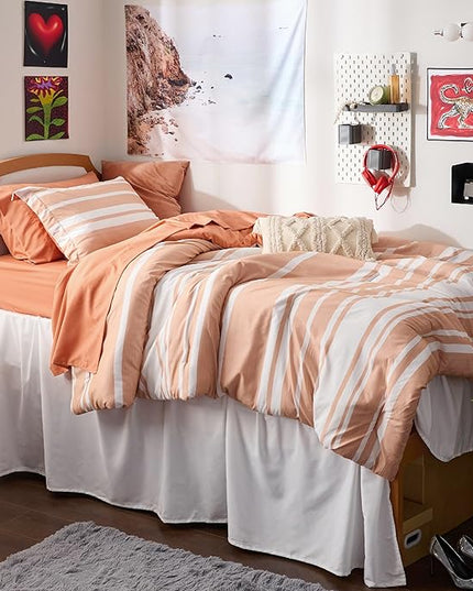 Bedsure Twin XL Comforter Set, Extra Long 5 Pieces Burnt Orange Twin XL Bedding Sets, All Season Dorm Room Essentials with 1 Pillow Sham, Flat Sheet, Fitted Sheet and 1 Pillowcase - LeafyLoom