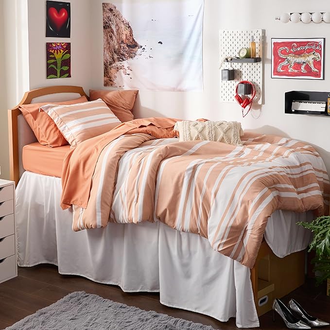 Bedsure Twin XL Comforter Set, Extra Long 5 Pieces Burnt Orange Twin XL Bedding Sets, All Season Dorm Room Essentials with 1 Pillow Sham, Flat Sheet, Fitted Sheet and 1 Pillowcase - LeafyLoom