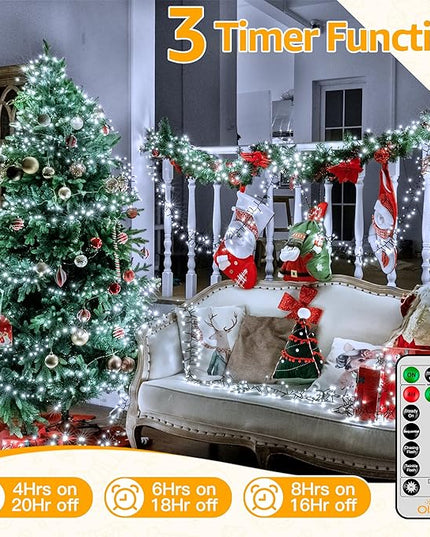 Ollny Cluster Lights for Christmas Tree, 400LED 20ft Cool White Christmas Lights Outdoor 8 Modes Timer Remote, Waterproof String Lights for Indoor Outside Garland Xmas Decorations Ollny