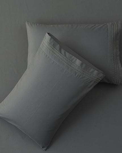 SONORO KATE Bed Sheet Set Super Soft Microfiber 1800 Thread Count Luxury Egyptian Sheets 18-Inch Deep Pocket，Wrinkle and Hypoallergenic-6 Piece (Dark Grey, Twin XL-6 Piece) - LeafyLoom