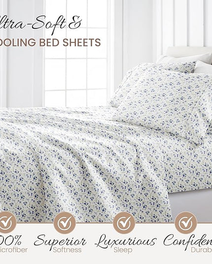 Linen Market 4 Piece Queen Sheet Set (Light Blue Floral) - Sleep Better Than Ever with These Ultra-Soft & Cooling Bed Sheets for Your Queen Size Bed - Deep Pocket Fits 16" Mattress - LeafyLoom