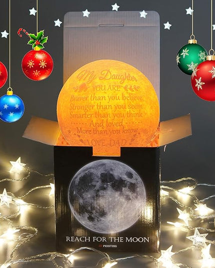 Personalized Gifts Engraved 3D Moon Lamp Night Light for Daughter with Wood Stand,Cool Lamps to Teenage Girl Room Decor, Daughter Gifts Nightlight from Dad - LeafyLoom
