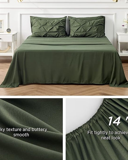 Bedsure California King Comforter Set - Cal King Bed Set 7 Pieces, Pinch Pleat Olive Green Cali King Bedding Set with Comforter, Sheets, Pillowcases & Shams - LeafyLoom