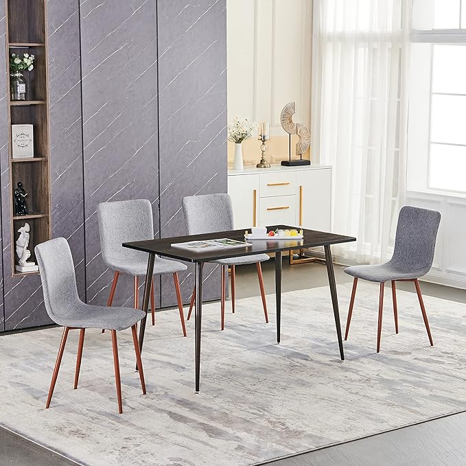 Wonder Comfort Set of 4 with Metal Legs, Fabric Armless Accent Dining-Room Chairs Side Seat, Gray Back, Grey - LeafyLoom