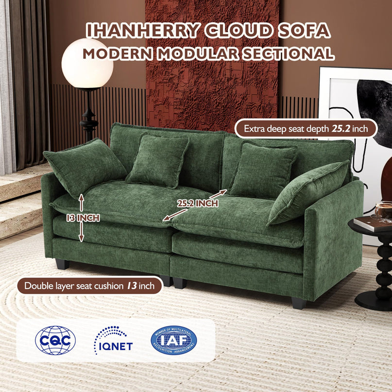 Ihanherry 111.4" L Shaped Modern Sofa Modular Sectional Cloud Couch with Ottoman, 4-Seat Chenille Deep Seat Sofa with Pillow for Living Room, Bedroom and Apartment, Beige LeafyLoom