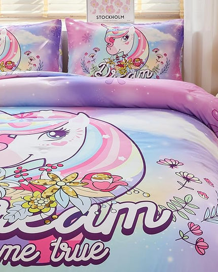 Unicorn Bedding Full,Teen Girl Comforter Set Full,Unicorn Comforter Set Full,Girls Room Decor with 2 Pillowcases,Full Size Comforter Set for Girls - LeafyLoom
