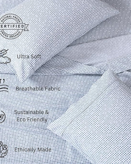 LANE LINEN 100% Organic Cotton Twin XL Sheets Set 3-Piece Pure Percale Bedsheets Soft Bedding Breathable Fits Mattress Upto 15" Deep - Polka Dot - LeafyLoom