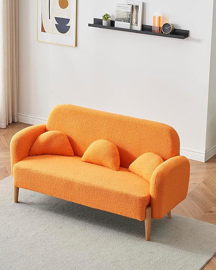 NicBex Sectional Couch Sofa with 3 Lumbar Pillows Teddy Velvet Cloud Couch for Living Room Furniture Sets with Wooden Legs, Modular Sofa for Living Room, Bedroom, Apartment,59.1" L, Orange - LeafyLoom