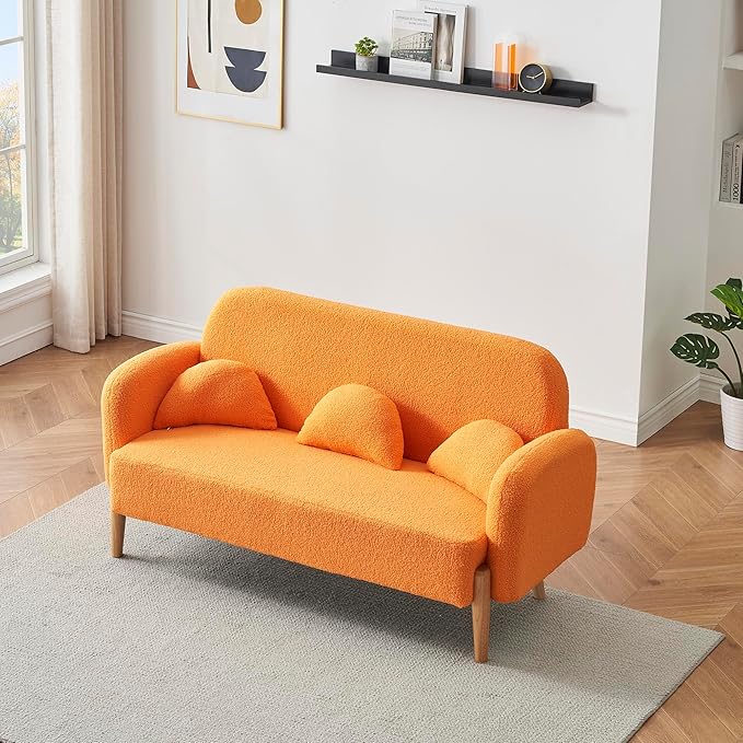 NicBex Sectional Couch Sofa with 3 Lumbar Pillows Teddy Velvet Cloud Couch for Living Room Furniture Sets with Wooden Legs, Modular Sofa for Living Room, Bedroom, Apartment,59.1" L, Orange - LeafyLoom