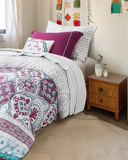 Degrees of Comfort Twin XL Complete Comforter Sets, Lattice Boho Bed in A Bag,Microfiber Bedding Set with Side Pockets, Matching Decorative Pillow, 6 Piece Purple - LeafyLoom