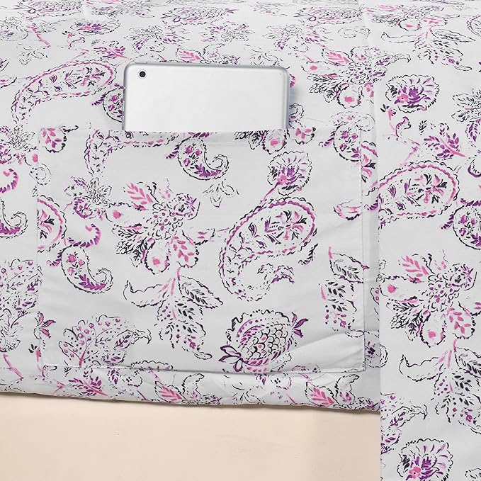 Elegant Comfort Softest and Coziest 6-Piece Sheet Set - 1500 Premium Hotel Quality Microfiber - Deep Pocket, Wrinkle Resistant 6-Piece Paisley Pattern Bed Sheet Set, Queen, Paisley Purple - LeafyLoom