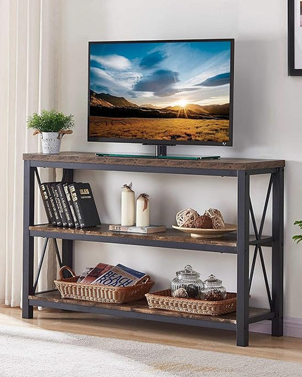 BON AUGURE Industrial Sofa Console Table for Entryway, 3 Tier Foyer Table for Hallway, Rustic Hall Tables Behind Couch (47 Inch, Rustic Brown) - LeafyLoom